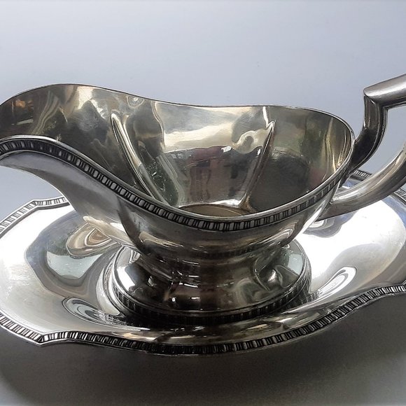 VTG Silverplate Sauce Gravy Boat with Underplate Gorham Georgian Design Art Deco - Picture 8 of 10